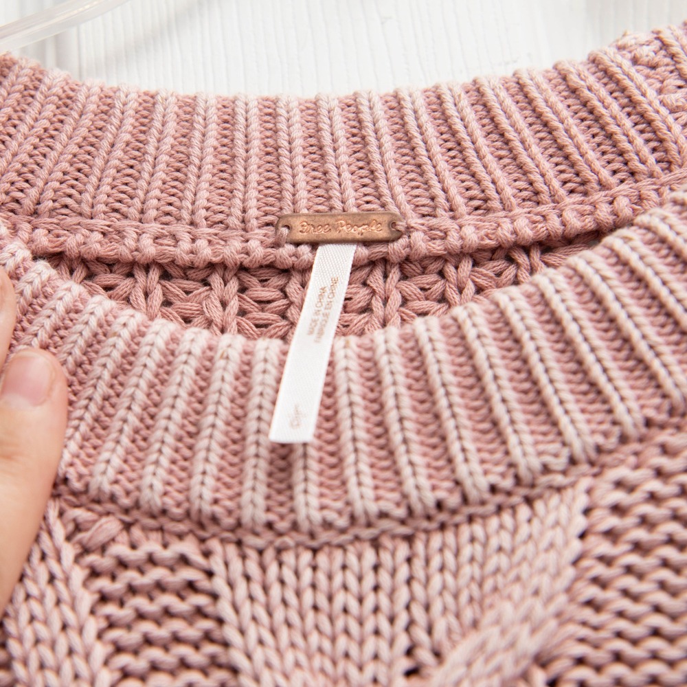 Free People Chunky Cable Knit Balloon Sleeve Sweater‎ Rose Pink Oversized L Boho - Picture 4 of 6